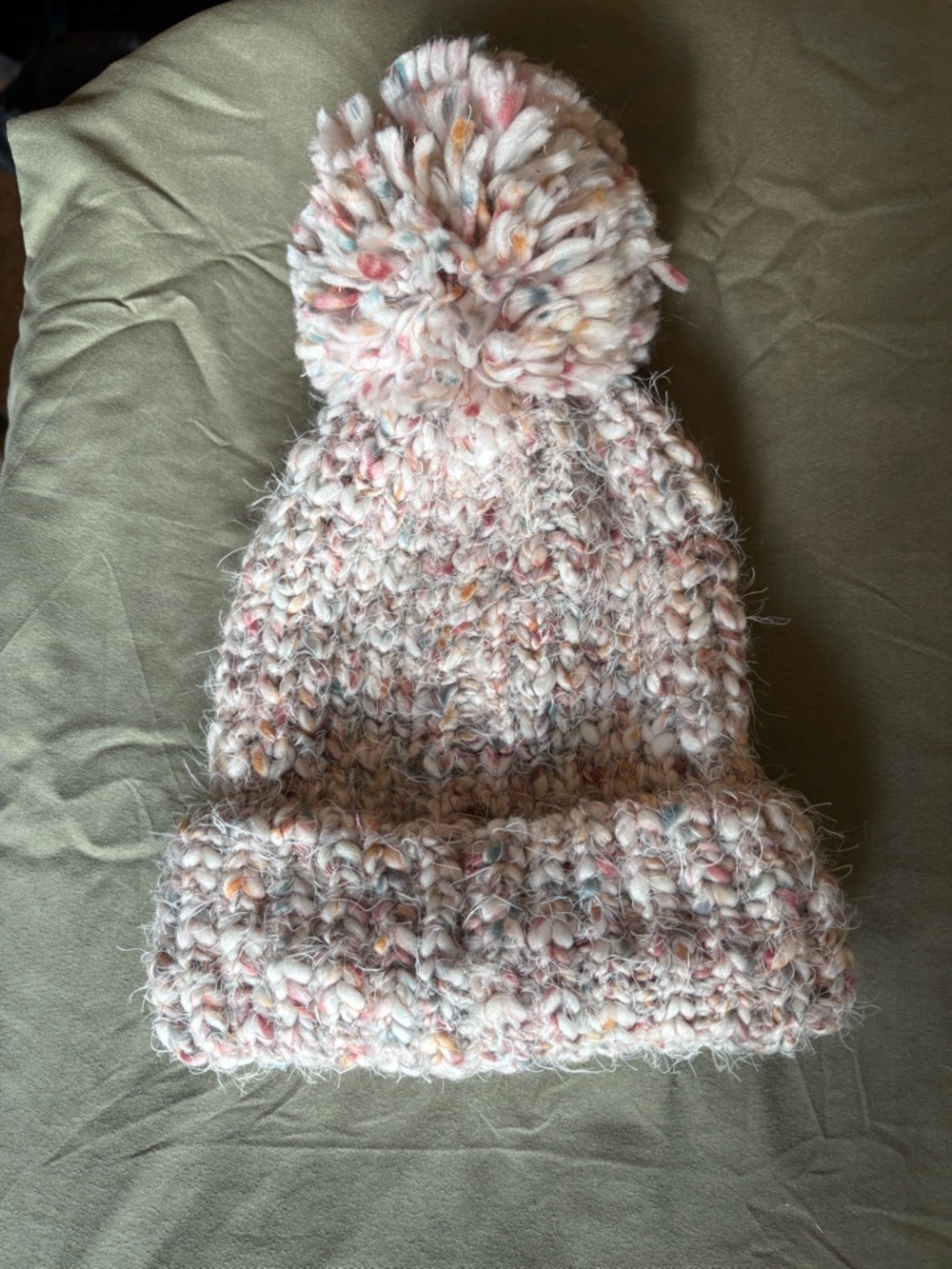 C.C Pom Pom Beanie - Cream with Pink, Blue & Yellow Speckles